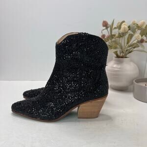 Betsey Johnson Emory Rhinestone Short Boot Western Cowboy Black Women 8.5M